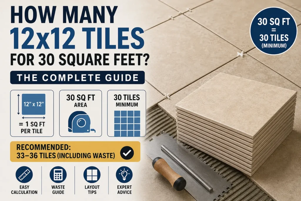 how many 12x12 tiles for 30 square feet