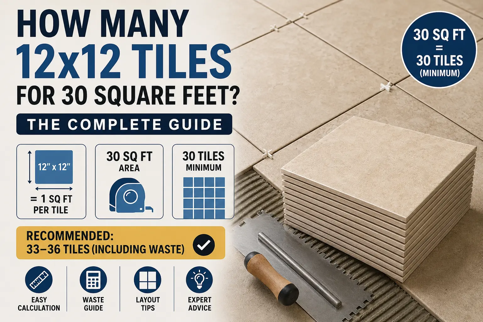 how many 12x12 tiles for 30 square feet