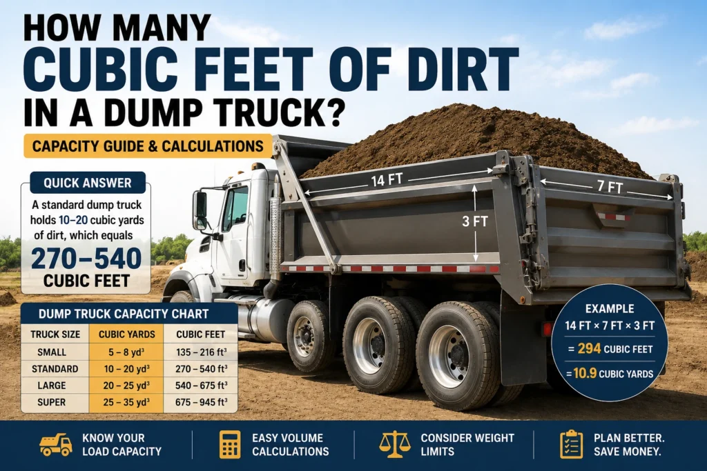 how many cubic feet of dirt in a dump truck