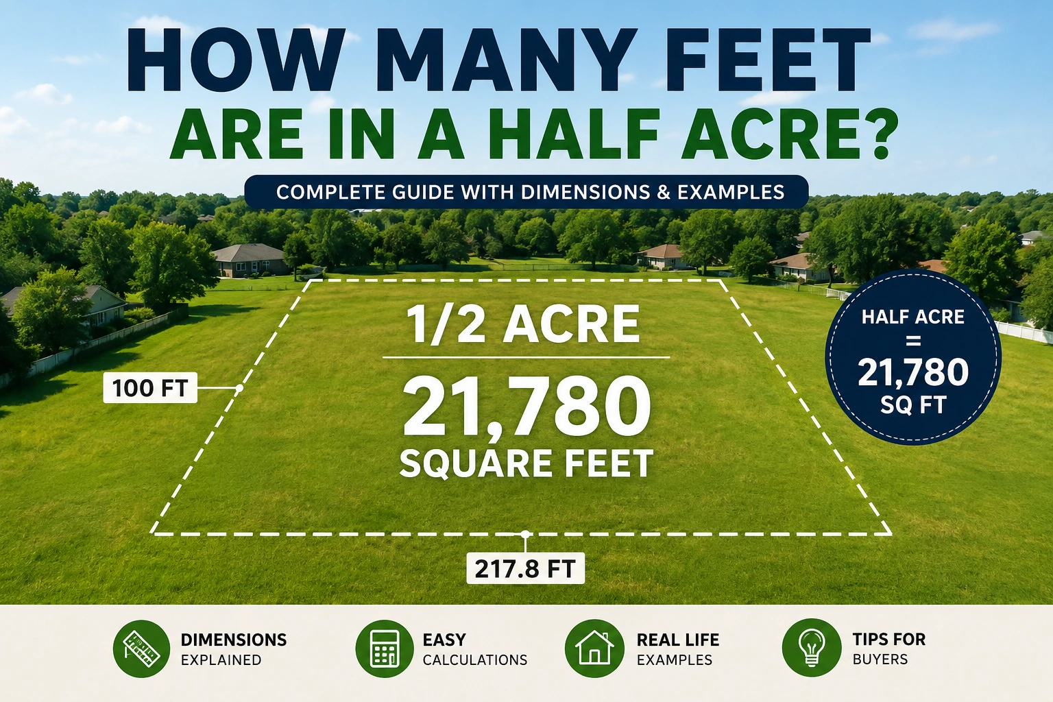 how many feet are in a half acre