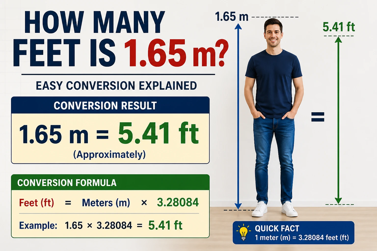 how many feet is 1.65 m