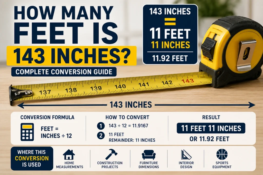 how many feet is 143 inches