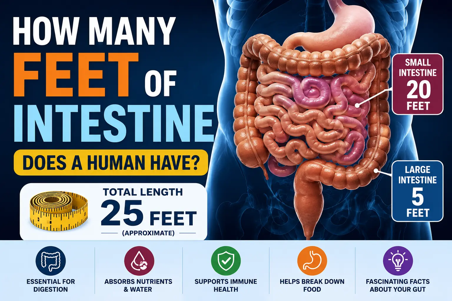 how many feet of intestine
