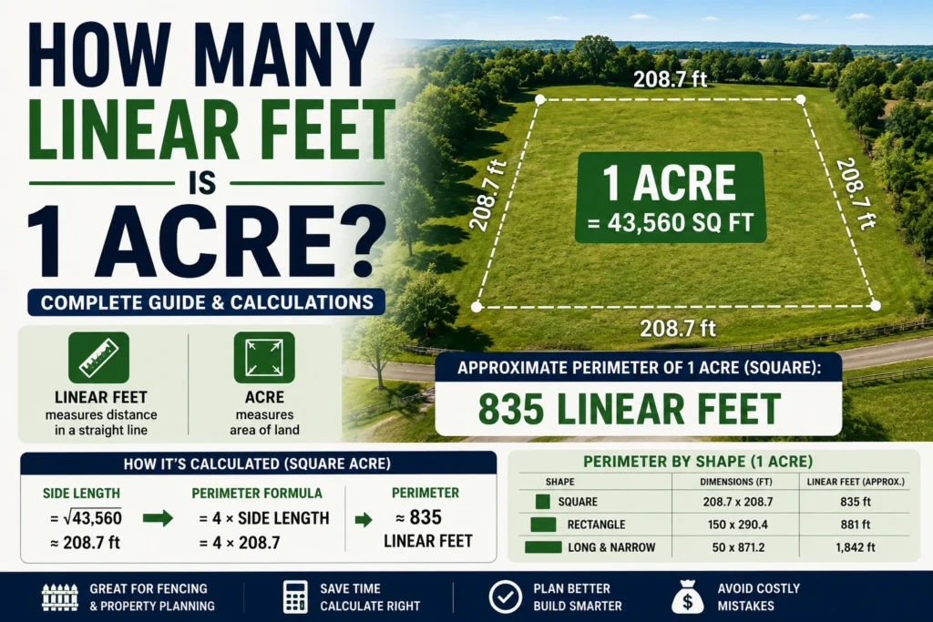 how many linear feet is 1 acre