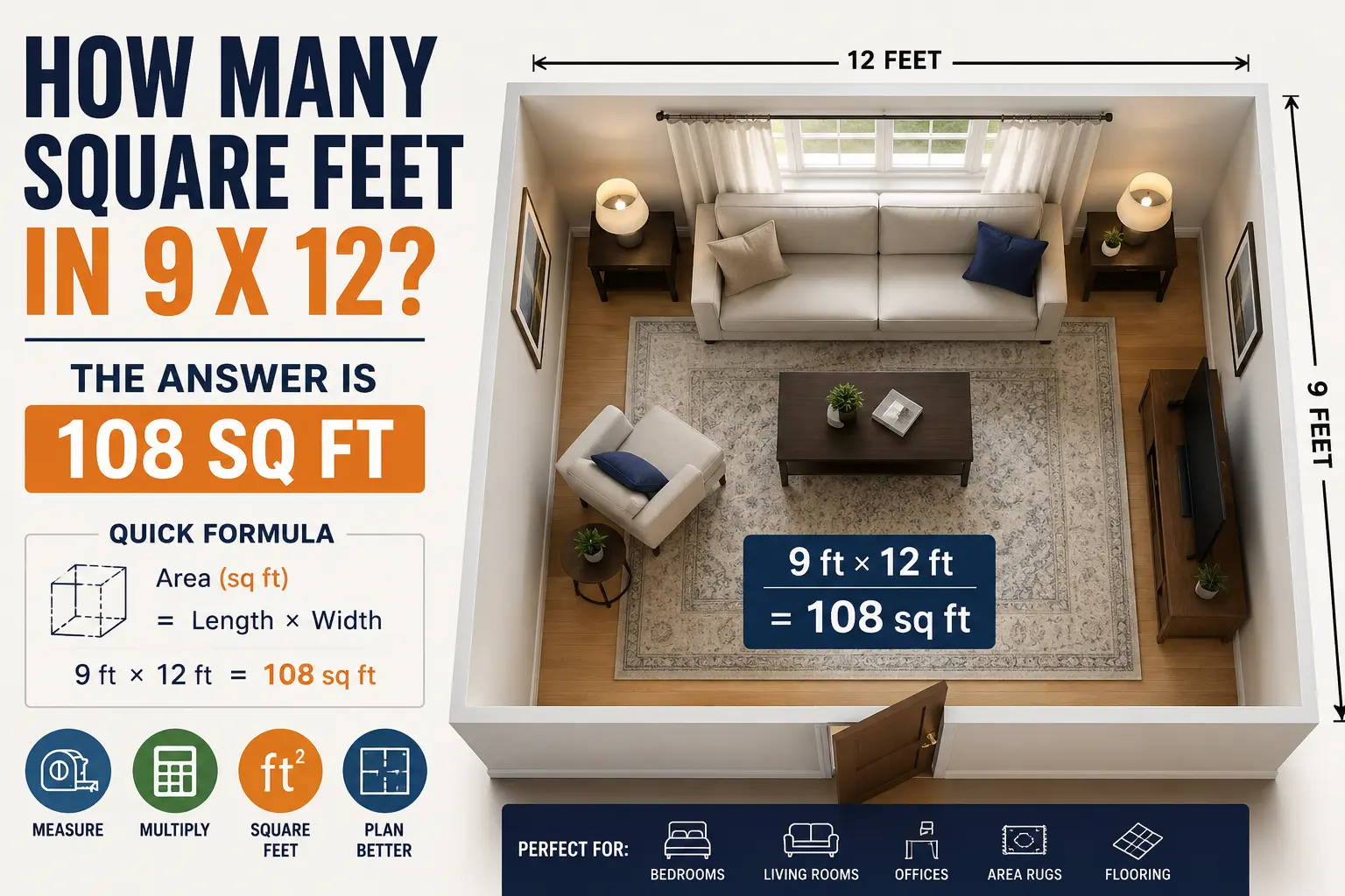 how many square feet in 9 x 12