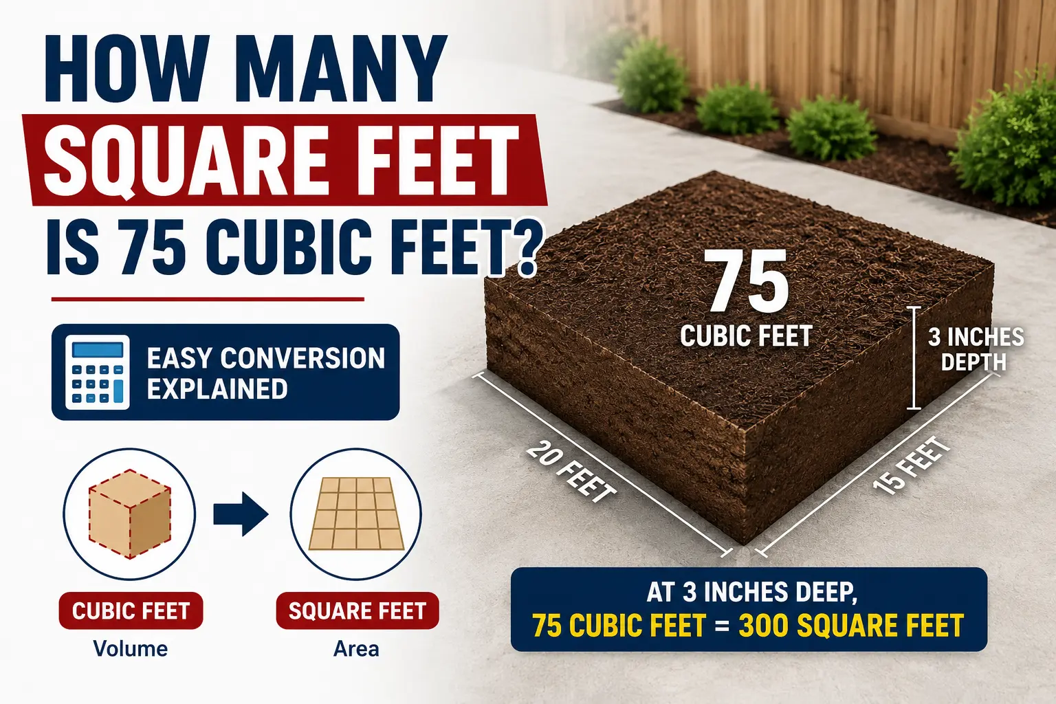 how many square feet is 75 cubic feet