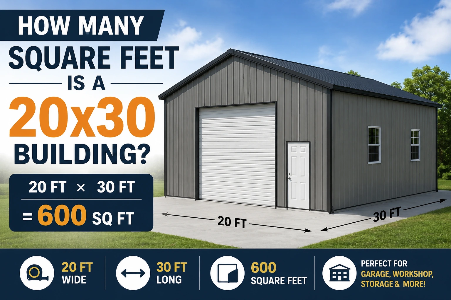 how many square feet is a 20 by 30 building