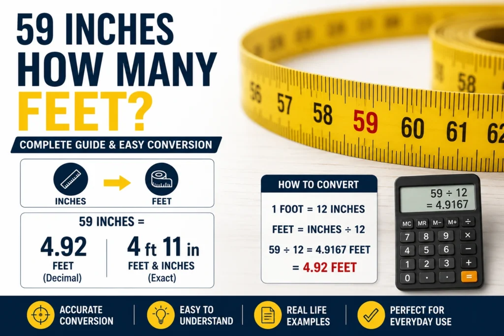 59 inches how many feet