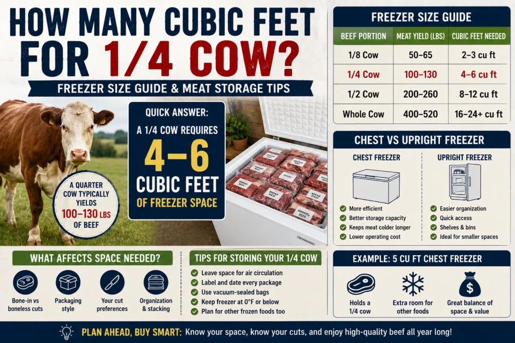 how many cubic feet for 1/4 cow
