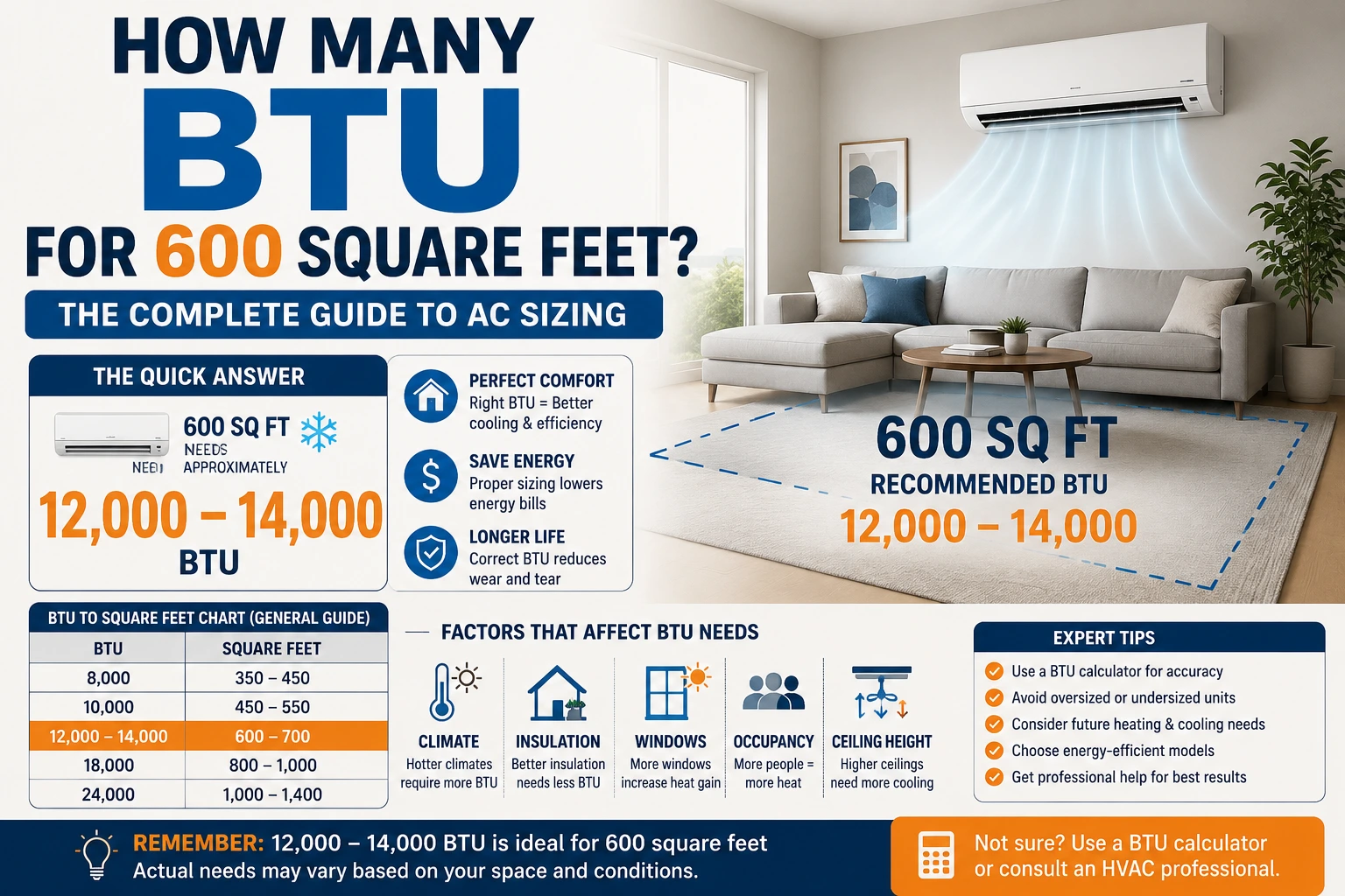 how many btu for 600 square feet