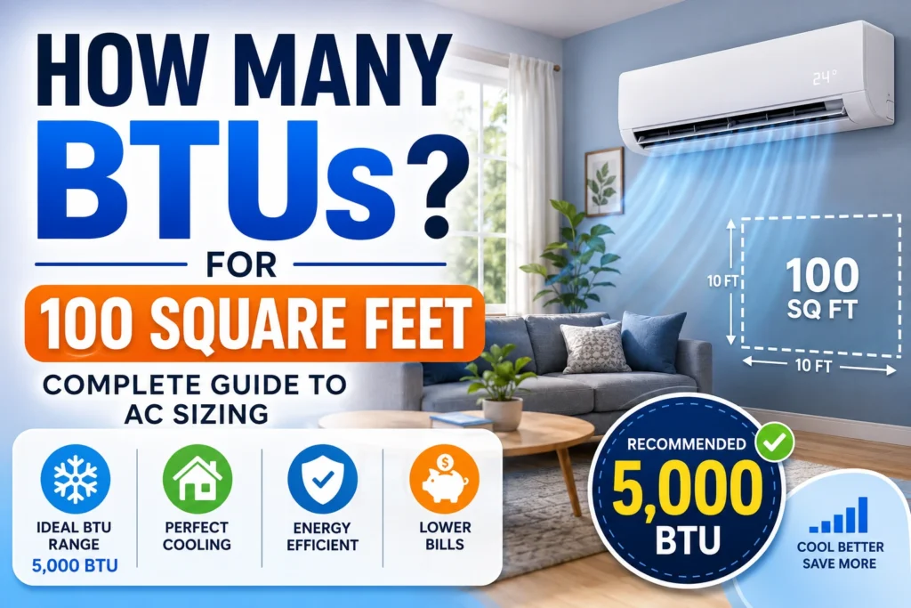 how many btus for 100 square feet