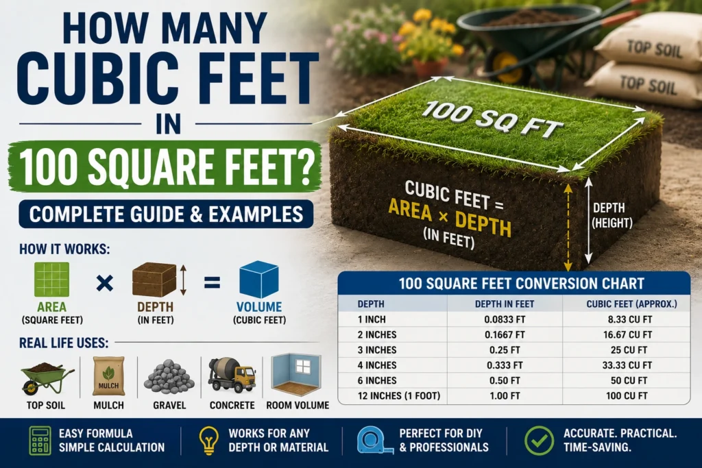 how many cubic feet in 100 square feet