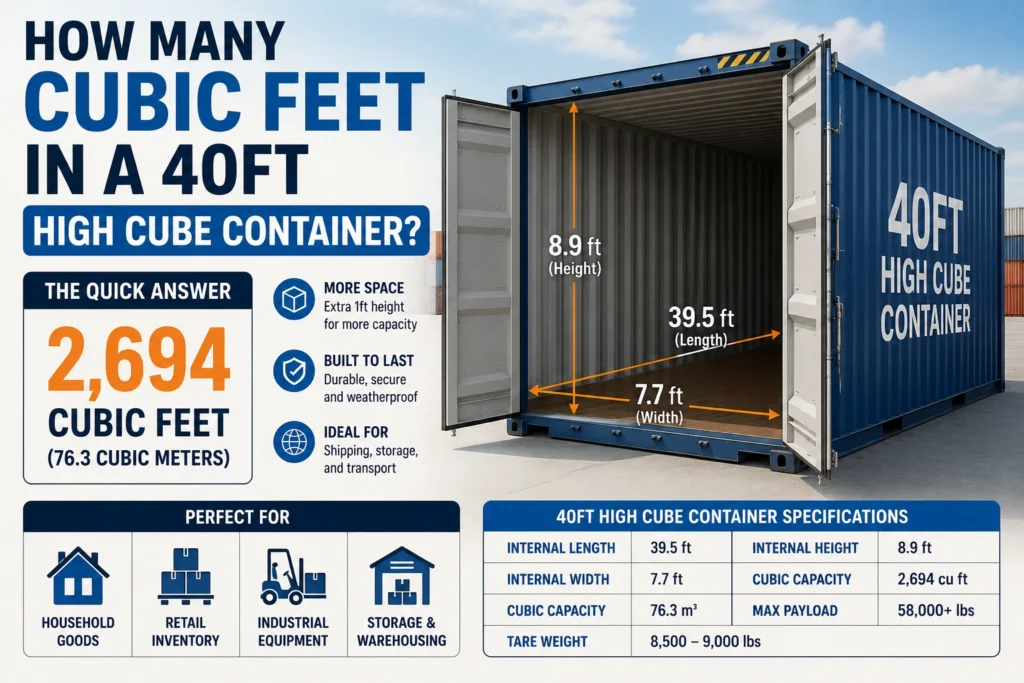 how many cubic feet in a 40ft high cube container