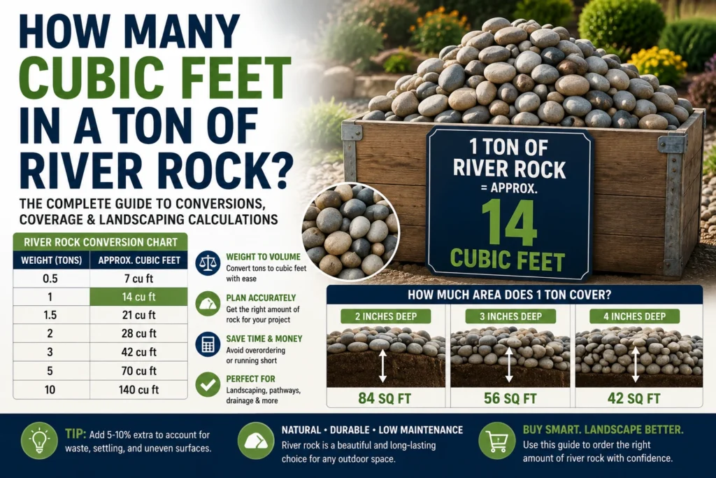 how many cubic feet in a ton of river rock