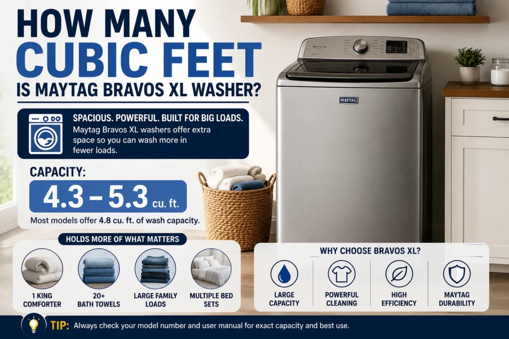how many cubic feet is maytag bravos xl washer