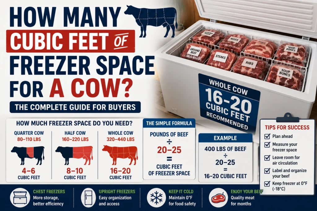 how many cubic feet of freezer space for a cow