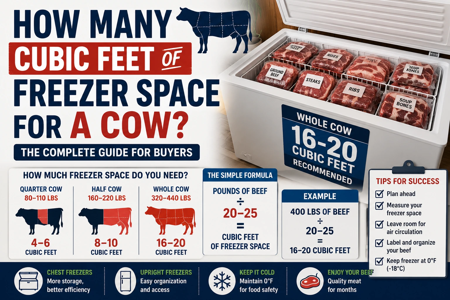 how many cubic feet of freezer space for a cow