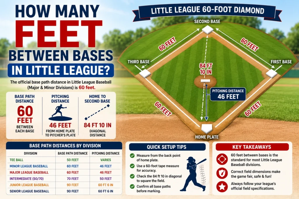 how many feet between bases in little league