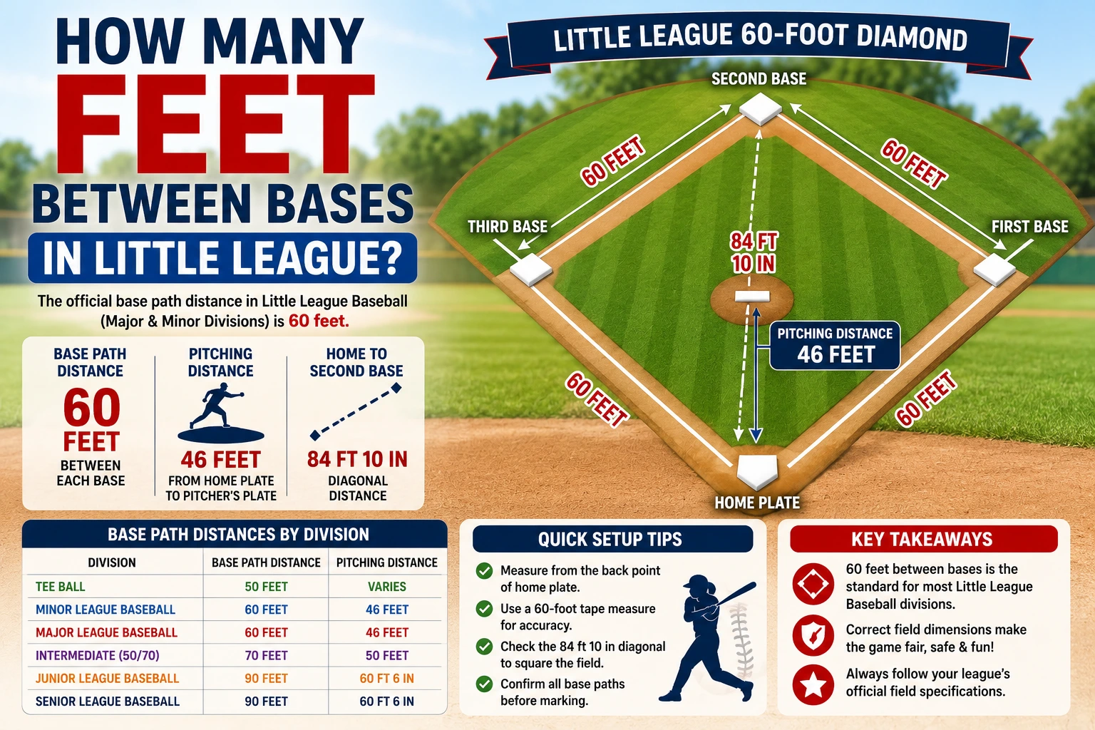how many feet between bases in little league