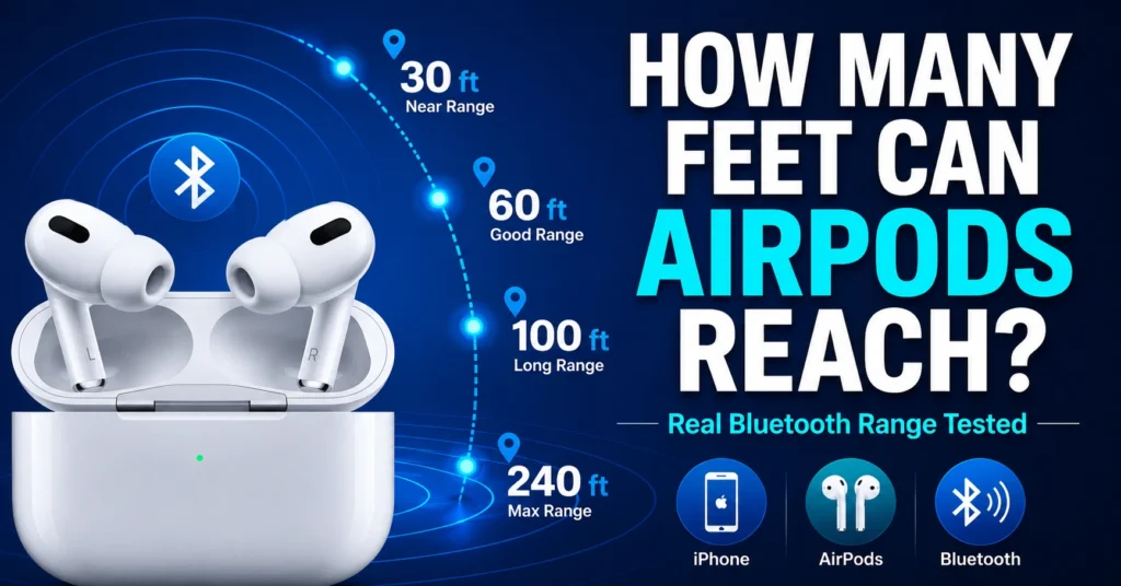 how many feet can airpods reach