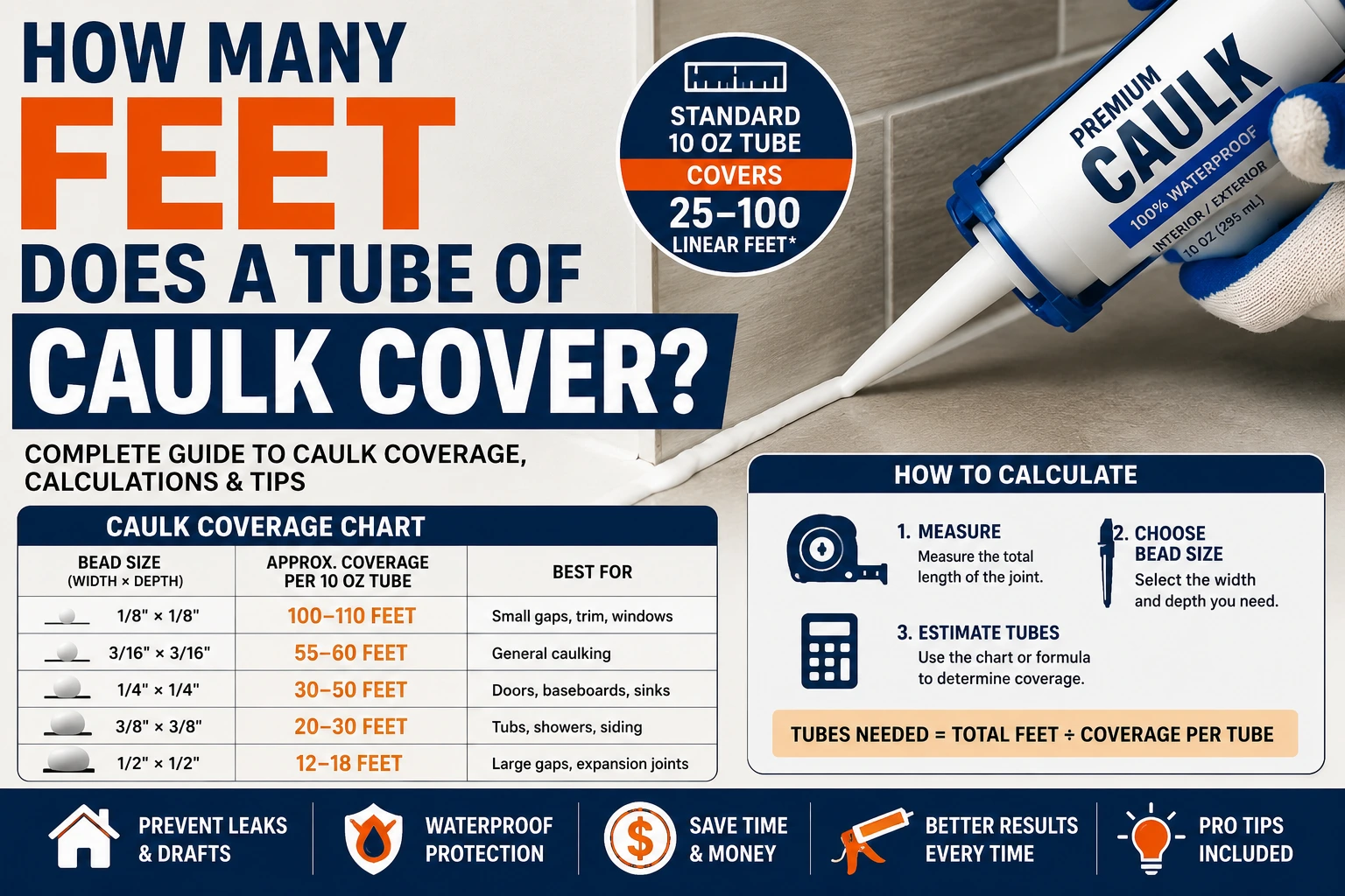 how many feet does a tube of caulk cover