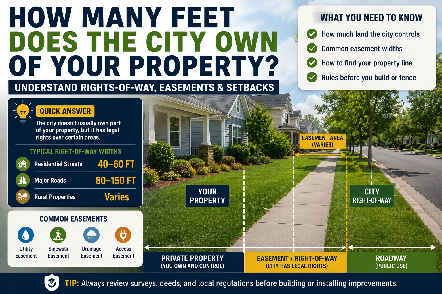 how many feet does the city own of your property