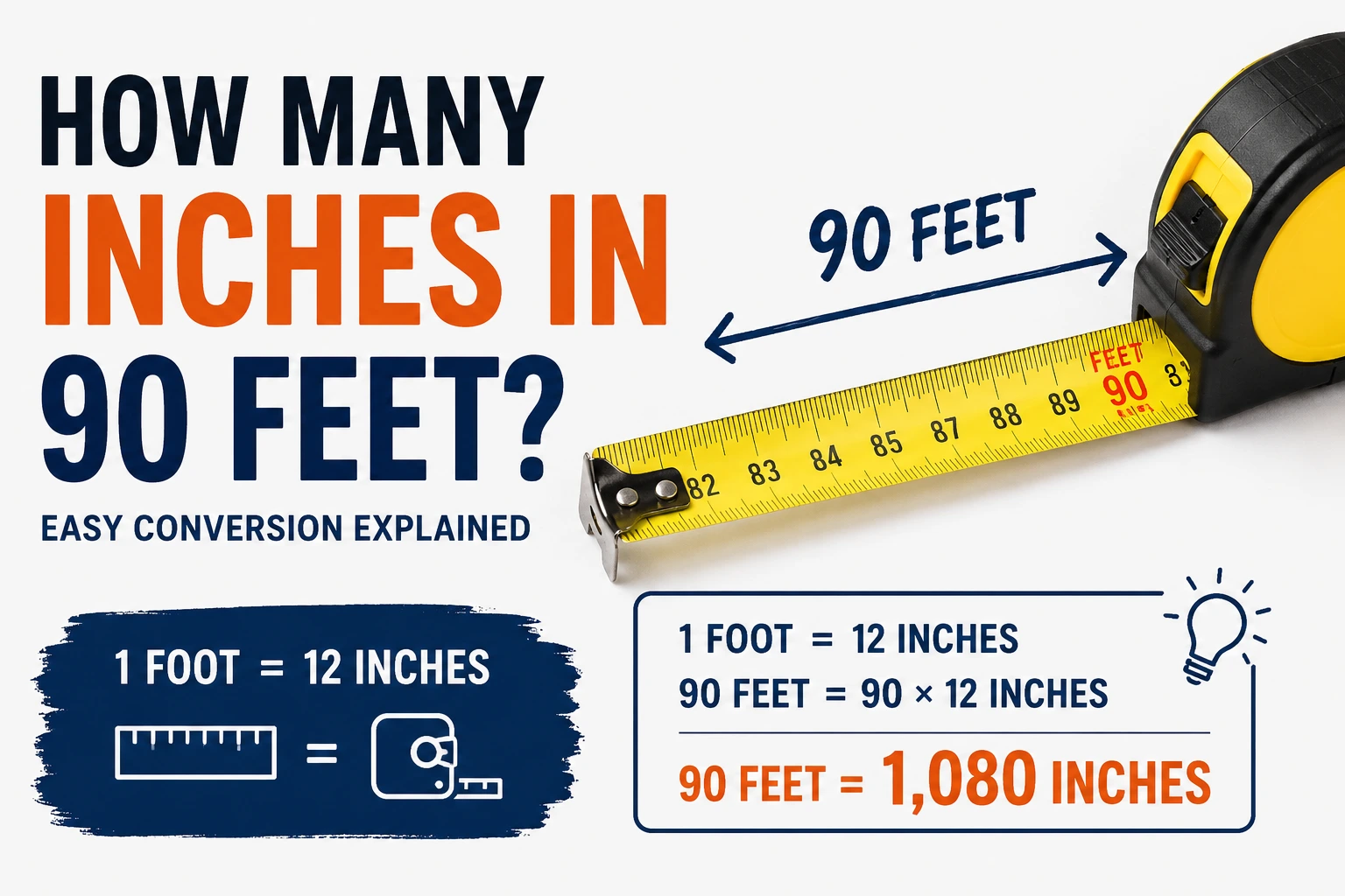 how many inches in 90 feet