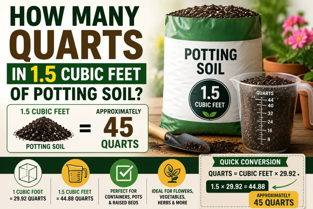 how many quarts in 1.5 cubic feet of potting soil