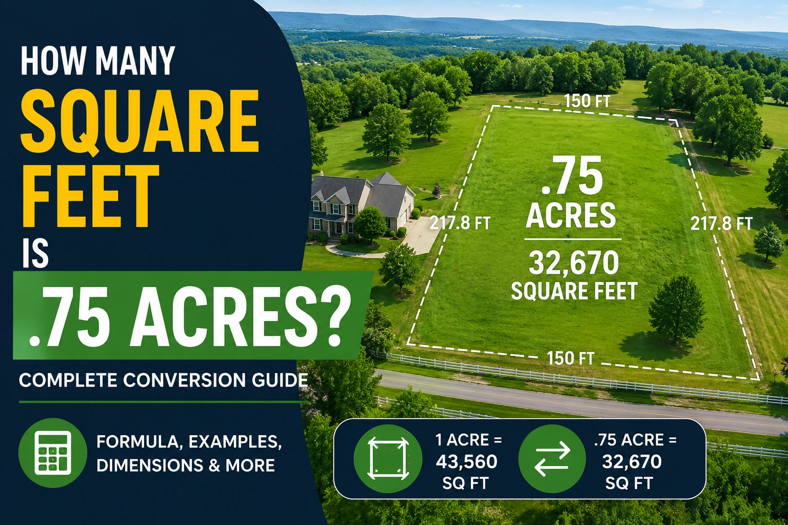 how many square feet is .75 acres