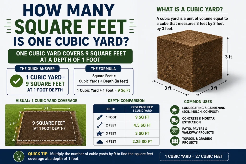 how many square feet is one cubic yard