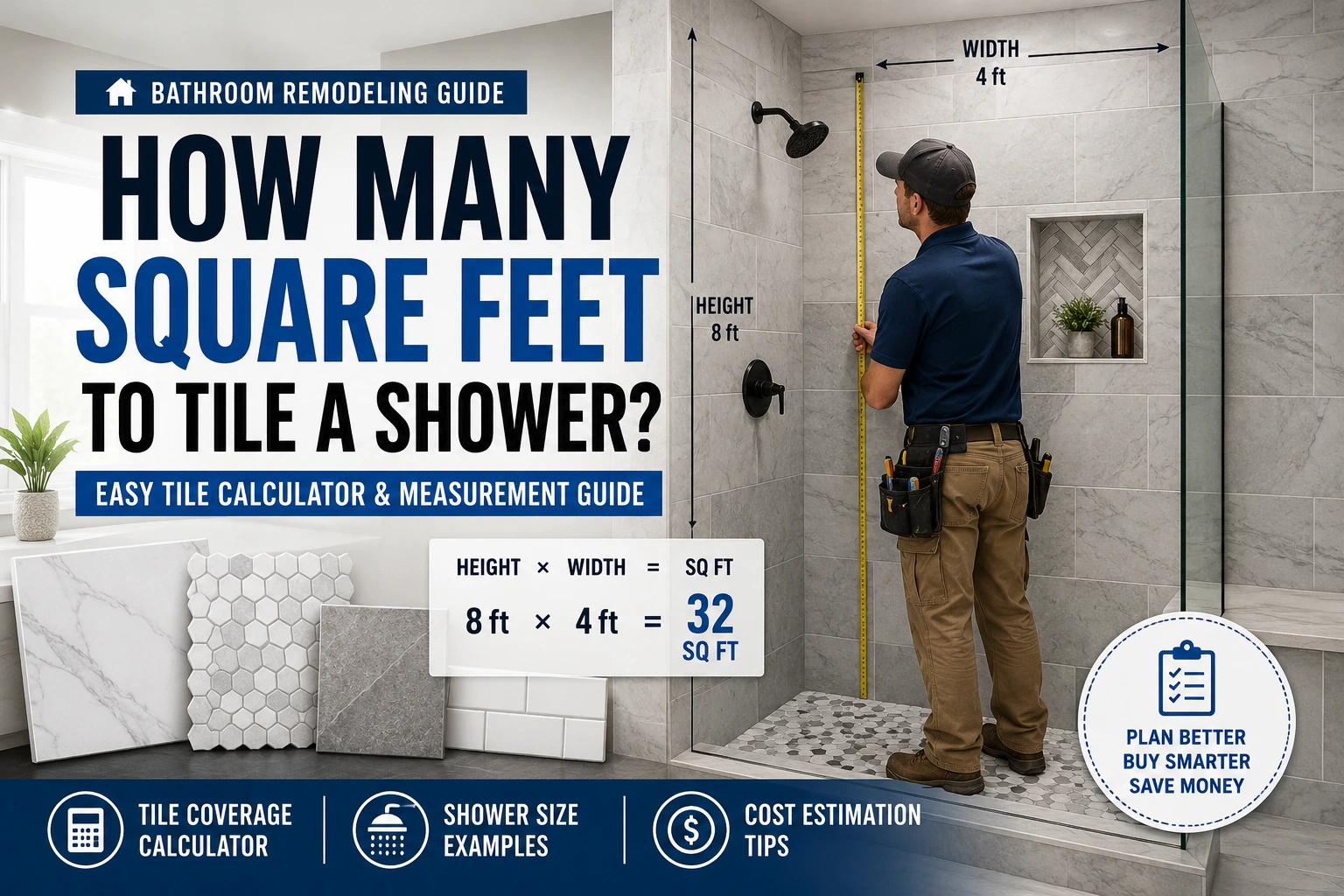 how many square feet to tile a shower
