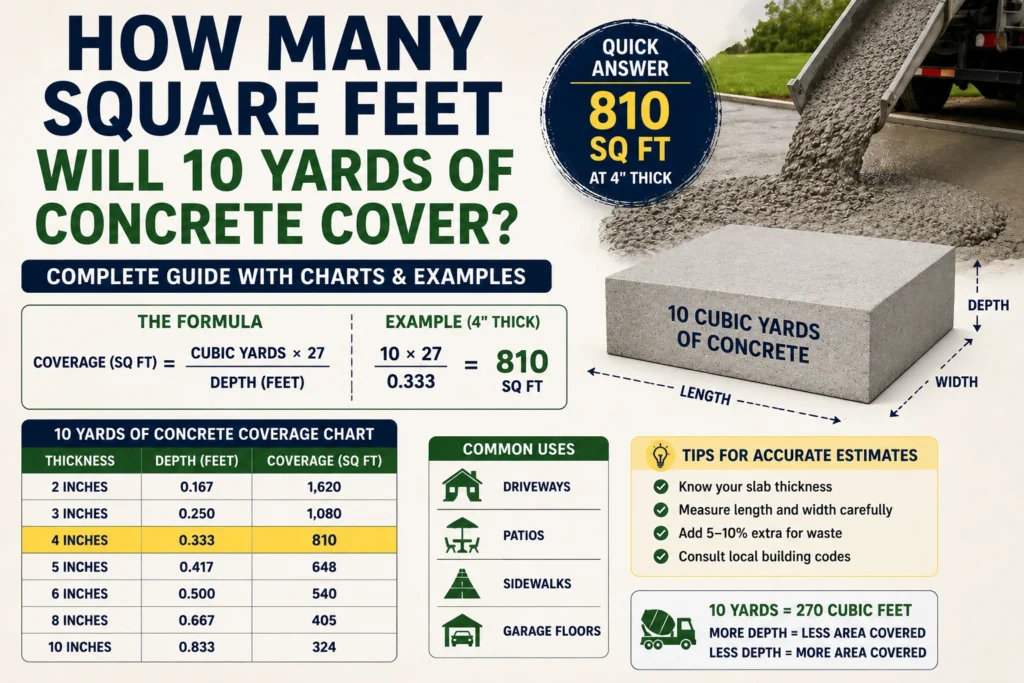how many square feet will 10 yards of concrete cover