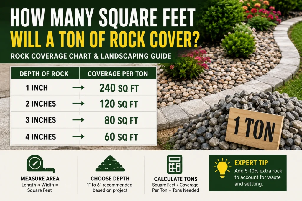 how many square feet will a ton of rock cover