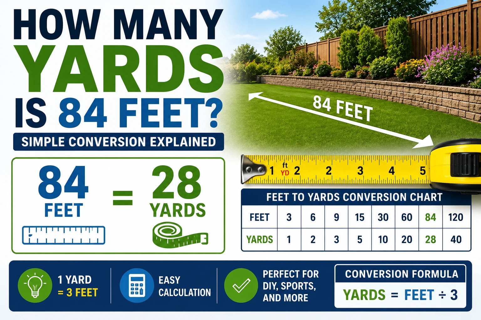 how many yards is 84 feet