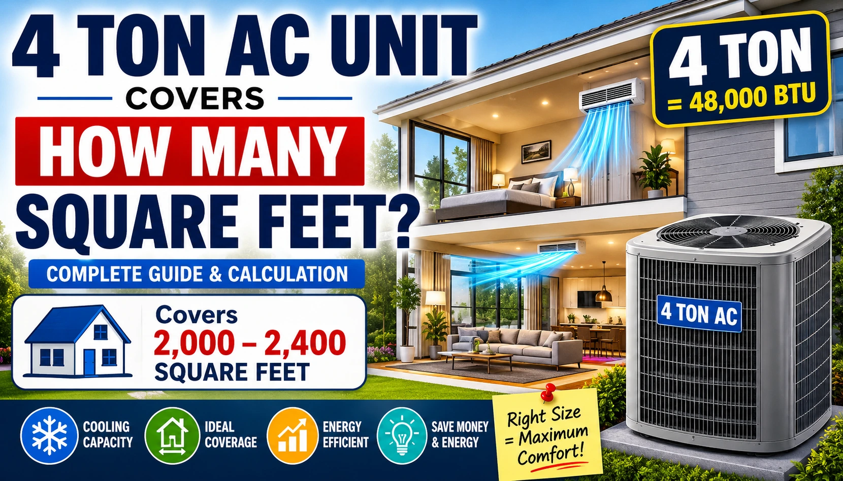 4 ton ac unit covers how many square feet