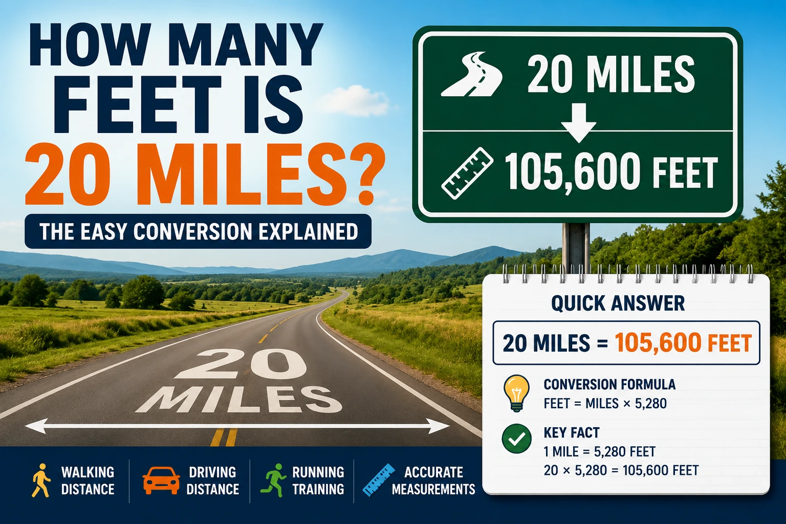 how many feet is 20 miles