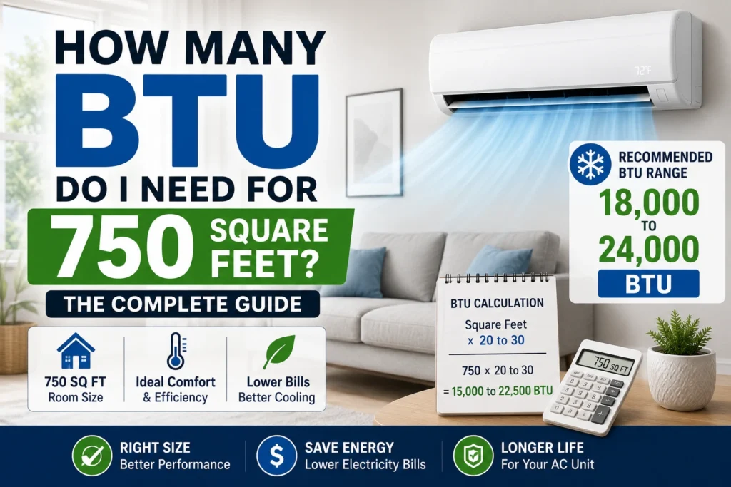 how many btu do i need for 750 square feet