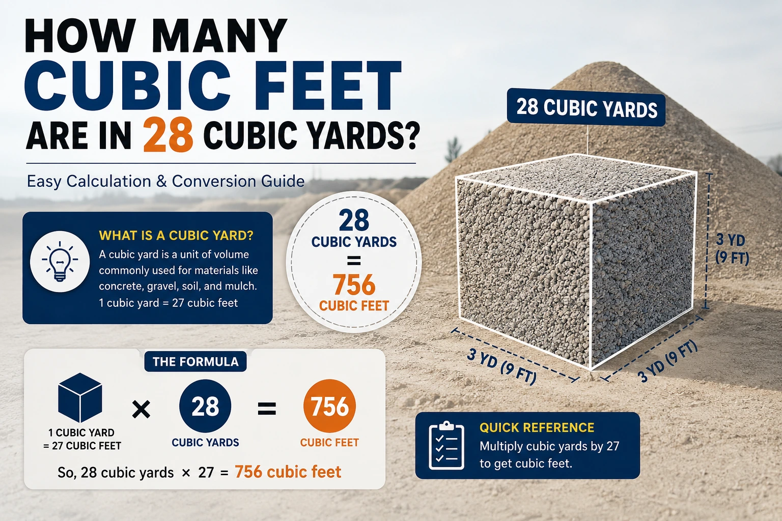 how many cubic feet are in 28 cubic yards