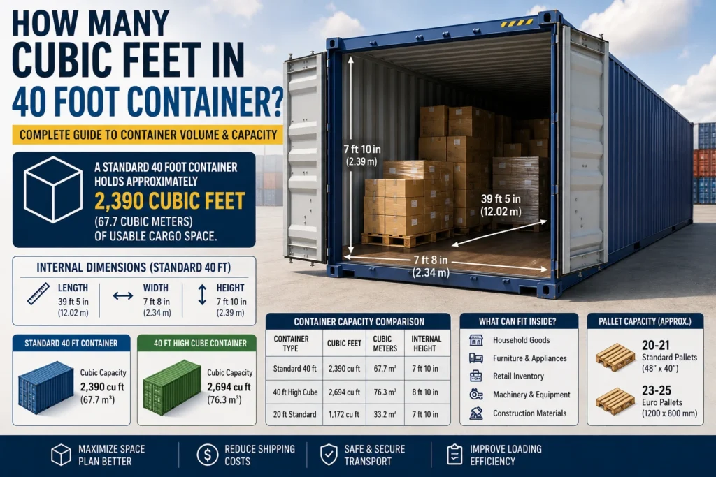 how many cubic feet in 40 foot container