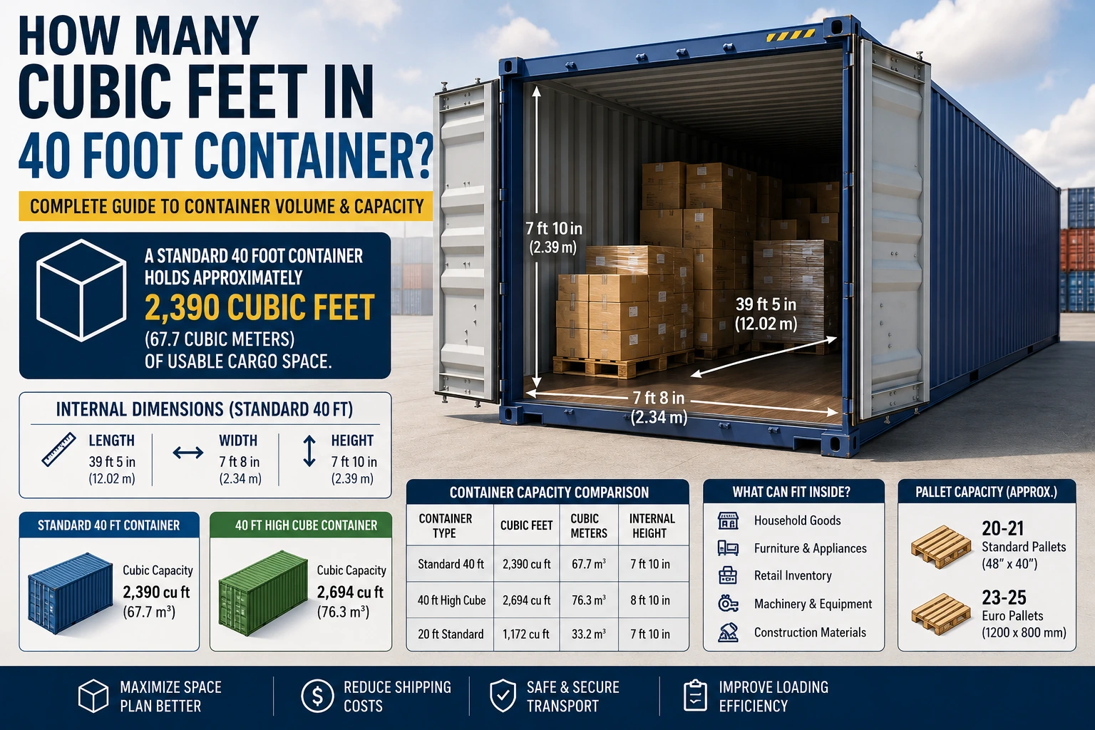 how many cubic feet in 40 foot container