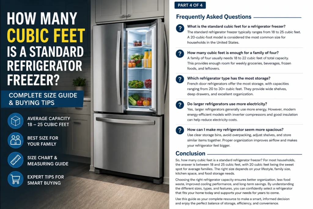 how many cubic feet is a standard refrigerator freezer