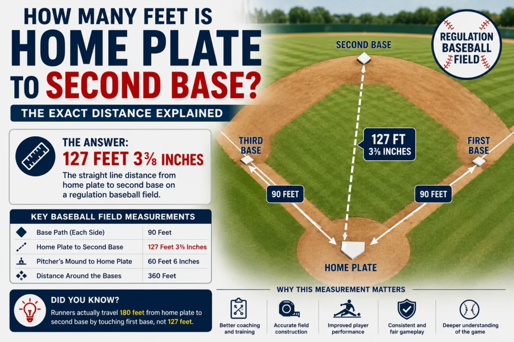 how many feet is home plate to second base