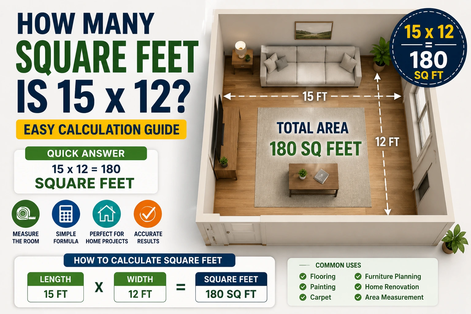 how many square feet is 15 x 12