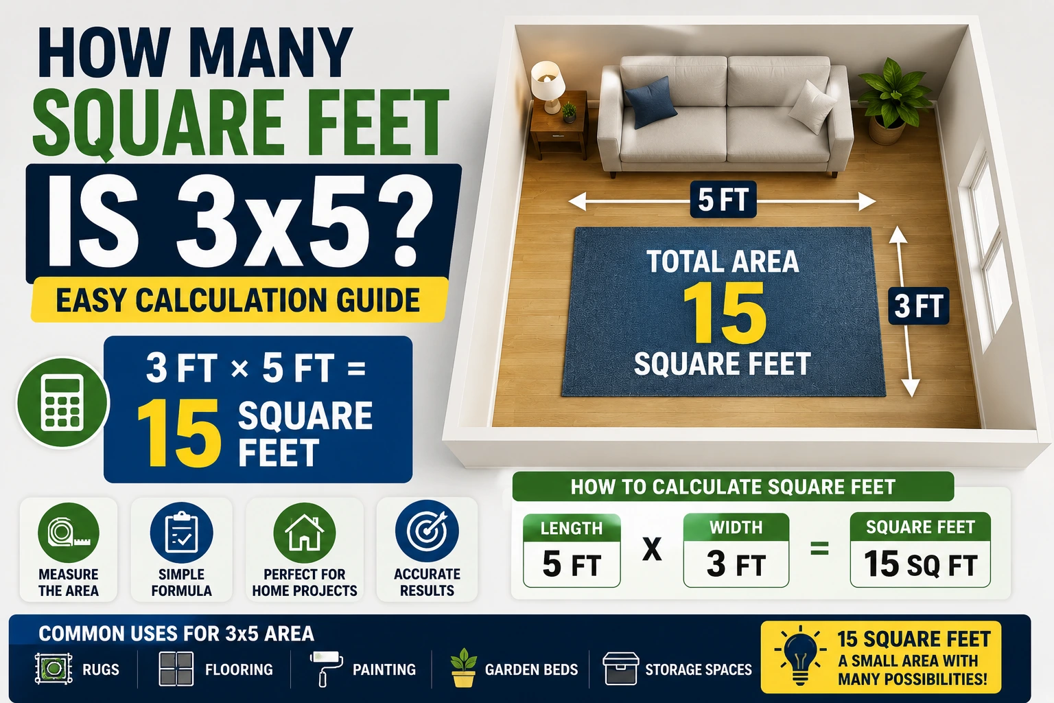 how many square feet is 3x5