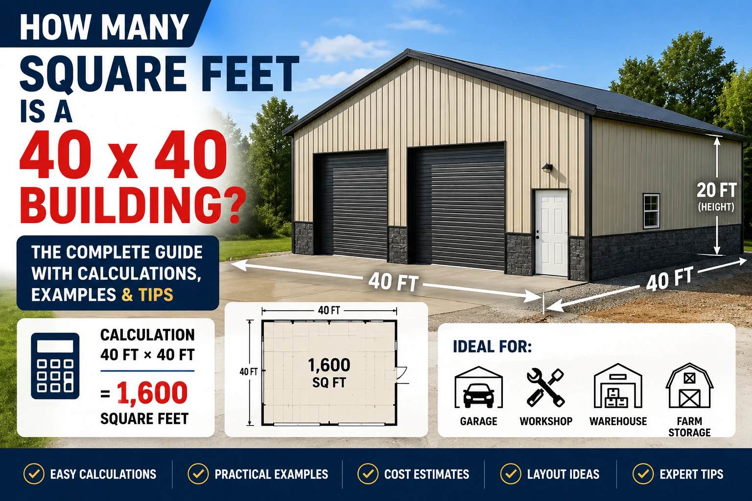 how many square feet is a 40 x 40 building